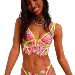 For Love And Lemons Petunia Embroidered Bustier with Matching Thong